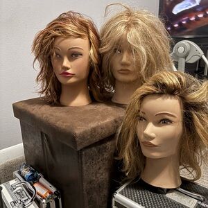 Women's Hair Mannequin Heads (3) with Pivot Point Tripod - Brown and Blonde